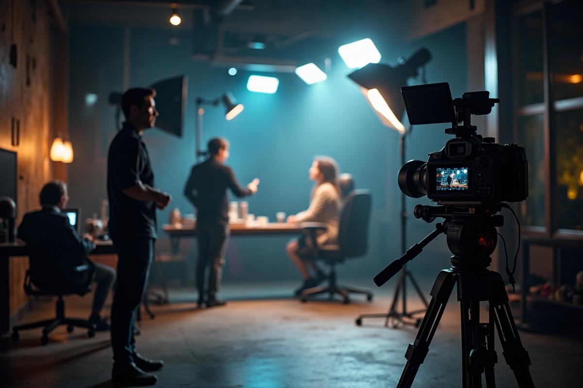 Commercial filming set with professional equipment